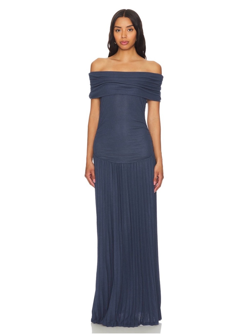 Lioness Navy One-Shoulder Pleated Maxi Dress